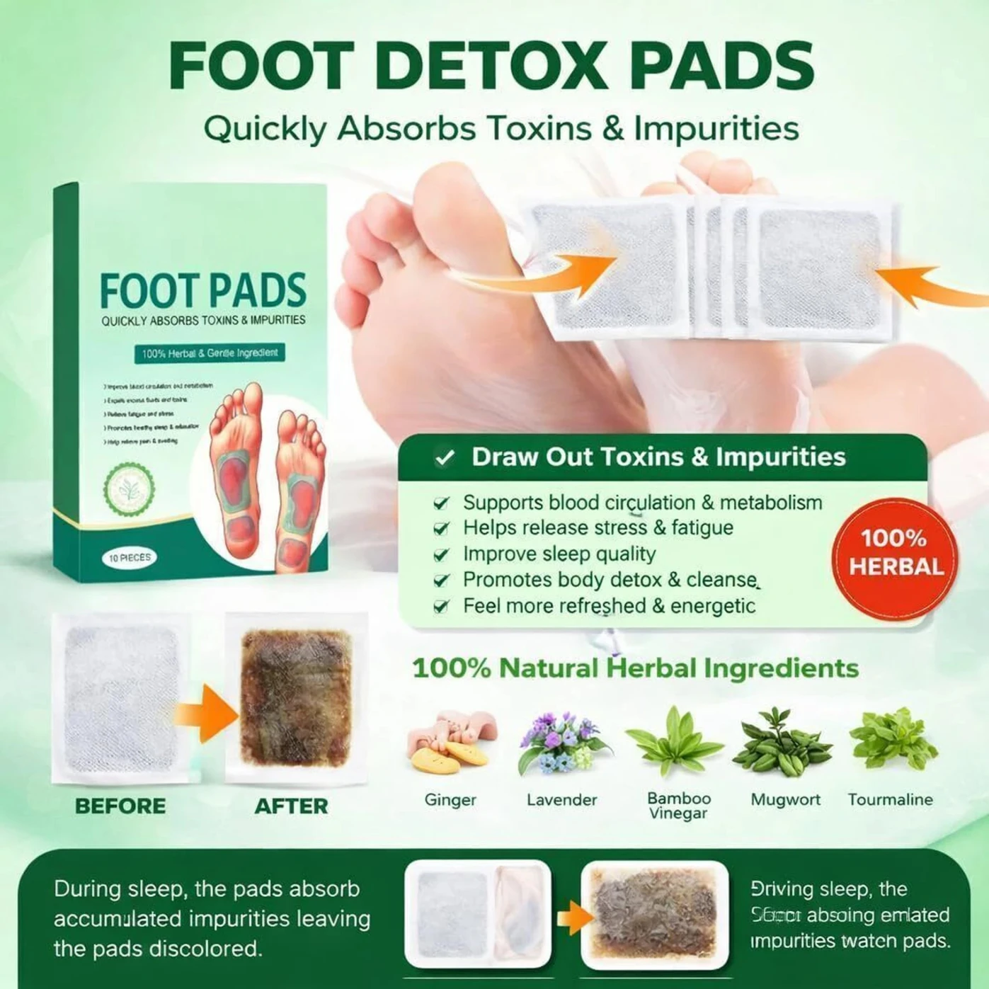 vvqvv Herbal Wellness Foot Pads for Body Detox Plaster & Patch (10 x 10 g) - Image 2