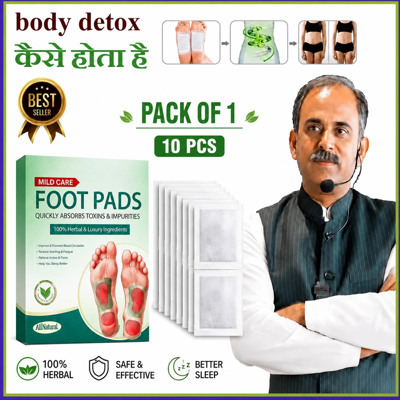 vvqvv Herbal Wellness Foot Pads for Body Detox Plaster & Patch (10 x 10 g)