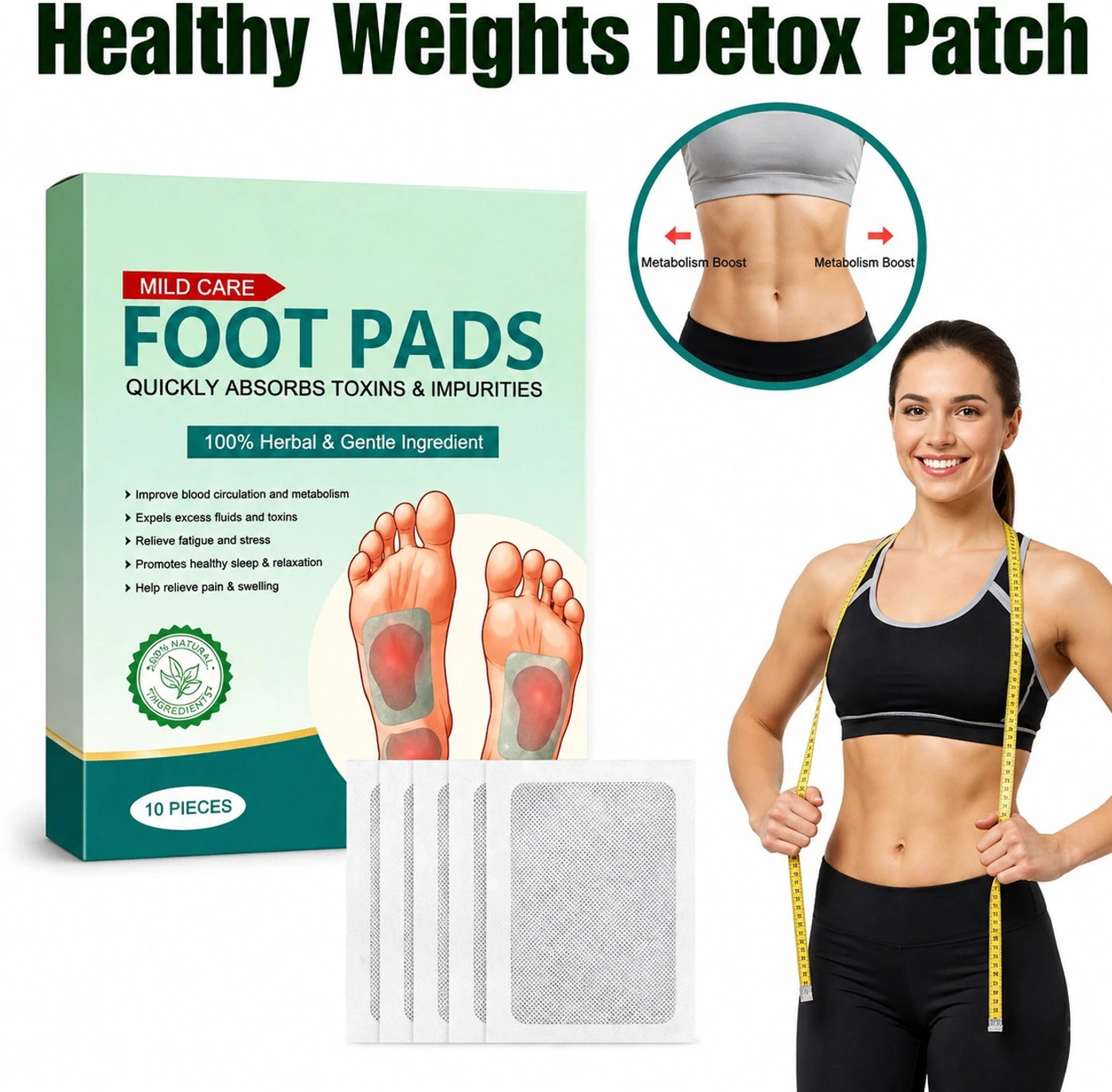 vvqvv Herbal Wellness Foot Pads for Body Detox Plaster & Patch (10 x 10 g) - Image 3