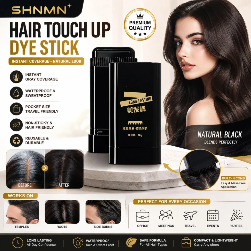 SHNMN Grey Hair Coverage Stick Instant Hair Color Root Touch Up Black Shade Reusable , Black